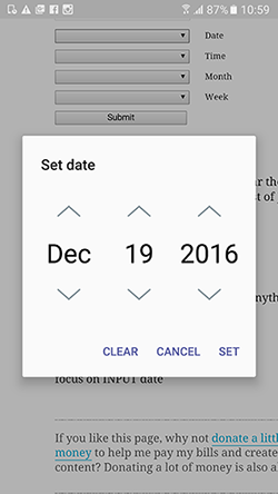 A datepicker in Samsung Internet