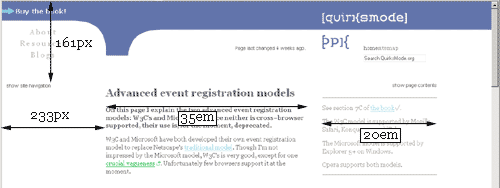 Basic measurements of the QuirksMode.org design